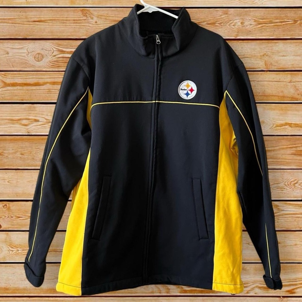 NFL Large Black and Yellow Pittsburgh Steelers zip up jacket with pockets #NFL